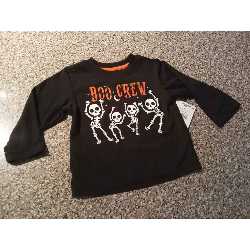 New! Way to Celebrate Baby Halloween Skeleton Boo Crew‎ Black Shirt 12M